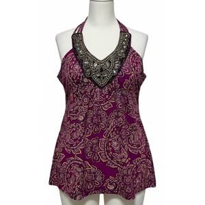 Y2K Fresh Brewed Top Womens Size M Pink All Over Print Bohemian Sleeveless Fairy